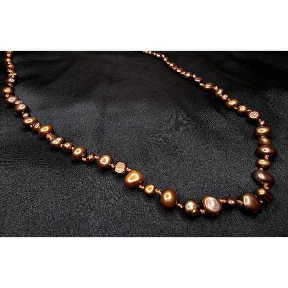 CGI Freshwater Pearls Brown Long Necklace With Organic Irregular Beads & Secure - Picture 2 of 5